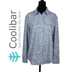 Coolibar UPF 50+ Long Sleeve Button Down Light Blue Print Size Medium